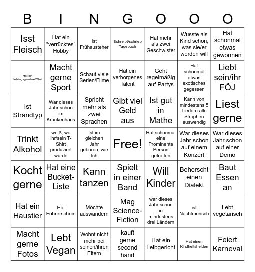 Kennenlernbingo Card