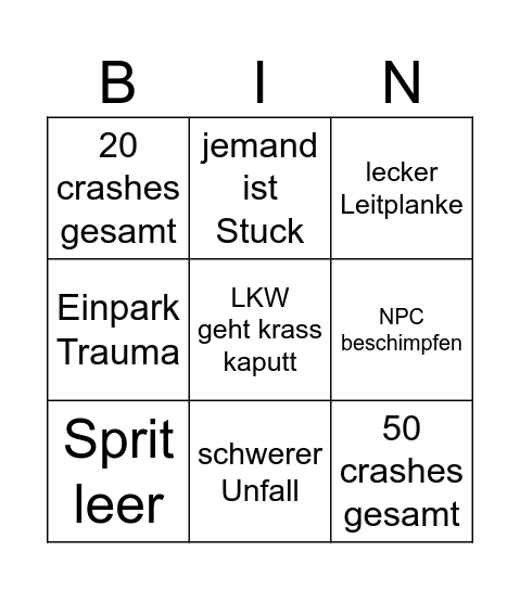 Mein Pumpe-Nike ETS Bingo Card