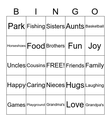 Family and Friends Fun Day Bingo Card