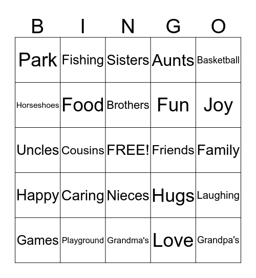 Family and Friends Fun Day Bingo Card