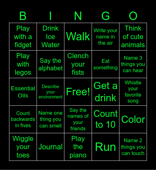 Grounding Techniques Bingo Card