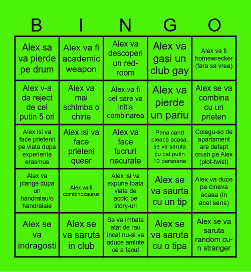 Alex si Experienta in Erasmus Bingo Card