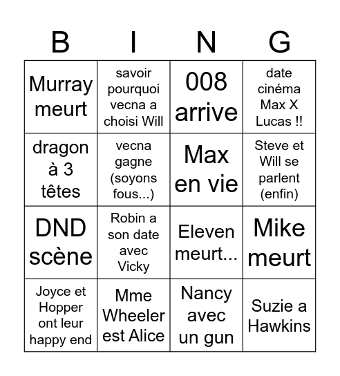 stranger things saison 5 Bingo Card