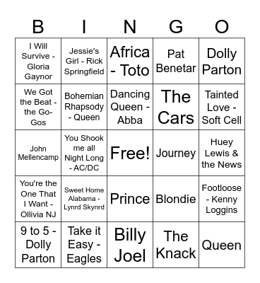 1975-1985 Music BINGO Card