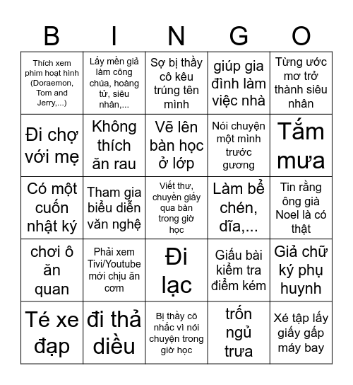 Bingo tuổi thơ - FFD Bingo Card