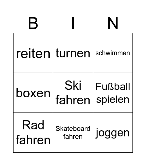 SPORT Bingo Card