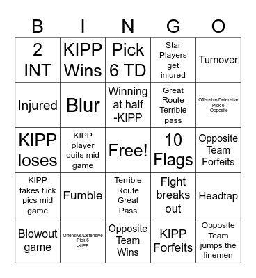 Homecoming game Bingo Card