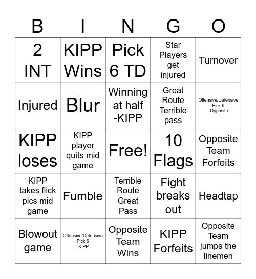 Homecoming game Bingo Card