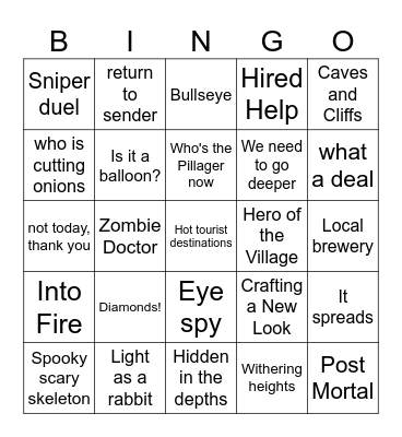 Minecraft Advancemends Bingo Card