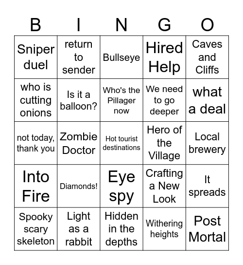 Minecraft Advancemends Bingo Card