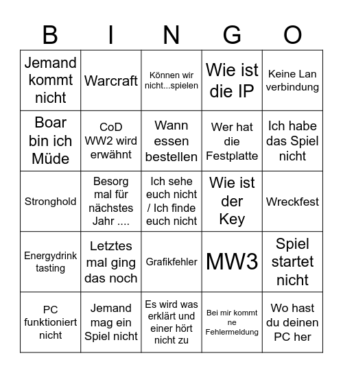 LAN Bingo Card