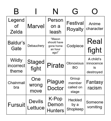 Renaissance Festival Bingo Card
