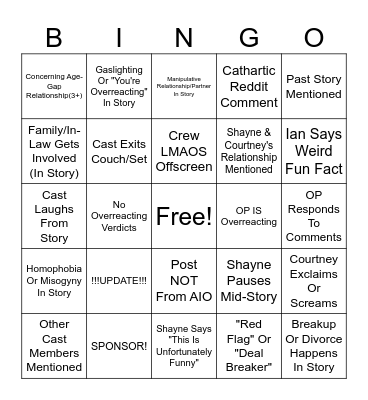 SRRS Bingo Card