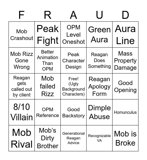 Mob Psycho Bingo Card