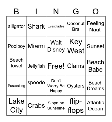 Florida Bus Trip Bingo Card