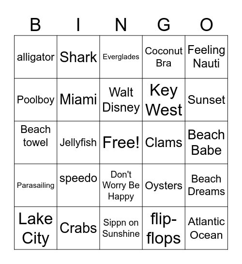 Florida Bus Trip Bingo Card