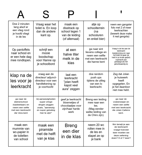 de GROTE schoolbingo kaart Bingo Card