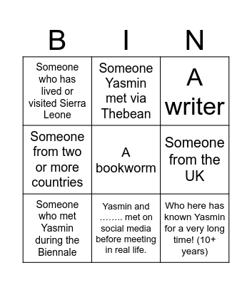 Yasmin’s birthday bingo! 🥳 Bingo Card