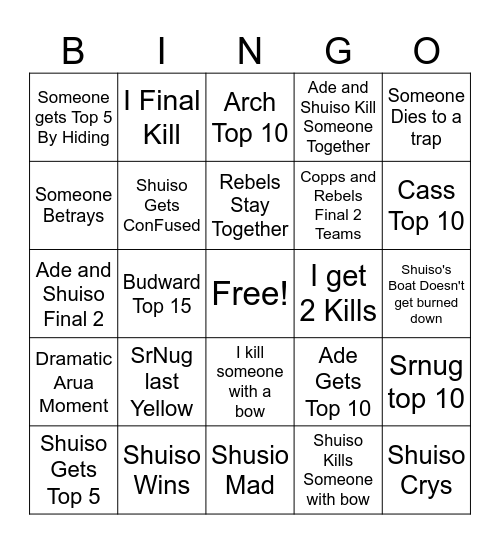 Final Life Bingo Card