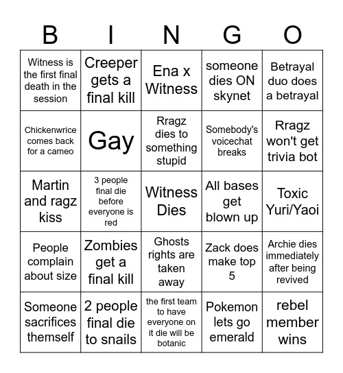 FINAL LIFE BINGO Card