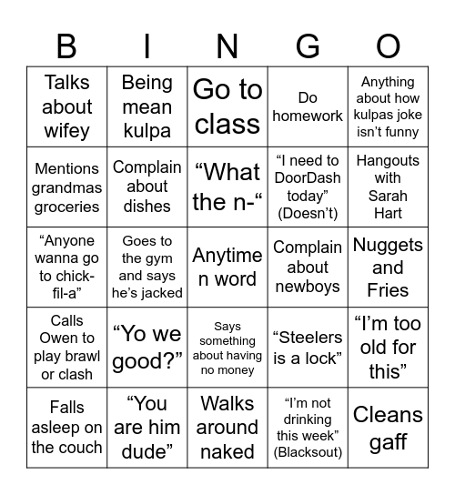 Foody Bingo Card
