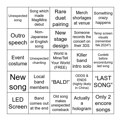 MIKU EXPO 2025 ASIA Bingo Card