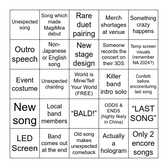 MIKU EXPO 2025 ASIA Bingo Card