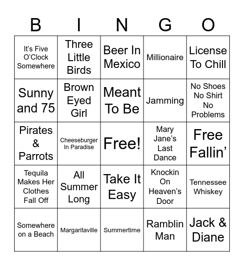 Beach Bar Vibes Bingo Card