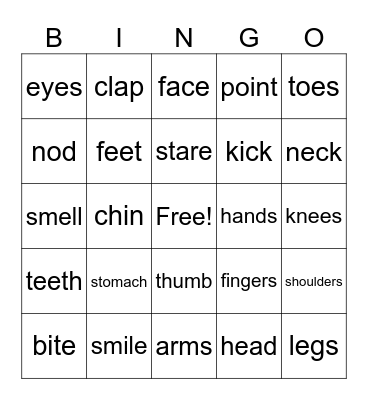 Body parts bingo Card