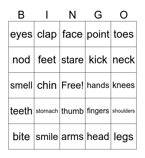 Body parts bingo Card