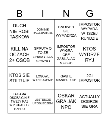 AMONG US Bingo Card