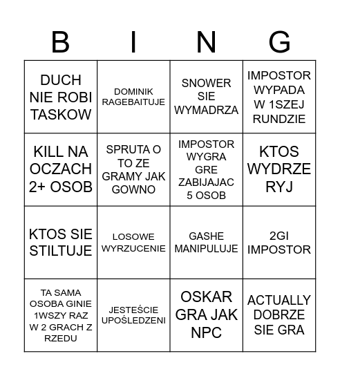 AMONG US Bingo Card