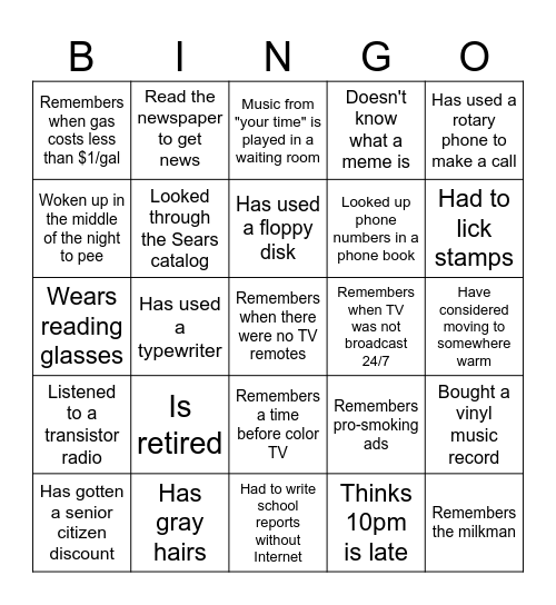 Dad's B-Day Bingo Card