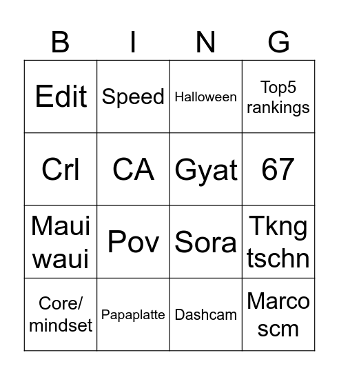 Untitled Bingo Card