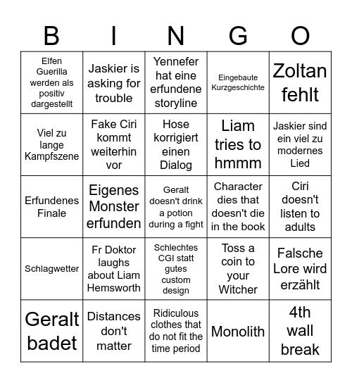 Witcher Season 4 Bingo Card