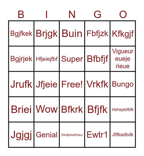 Test Bingo Card
