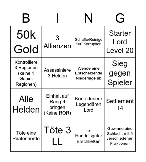 Warhammer Bingo Card