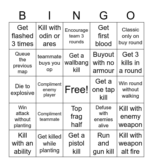 Valorant bingo Card