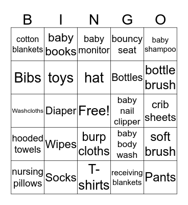 Baby gift Bingo Card