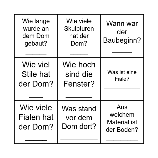 Dom Mailand Bingo Card