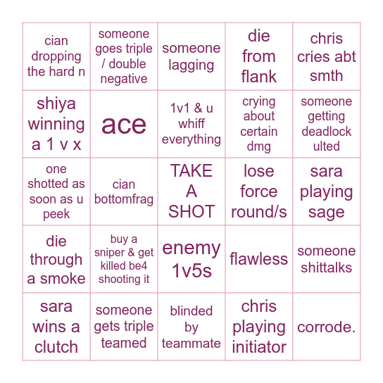 sara x cian - shiya x chris >_< Bingo Card