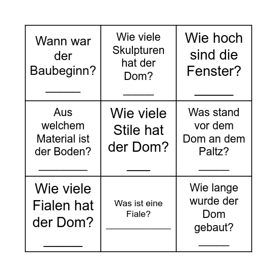 Dom Mailand Bingo Card