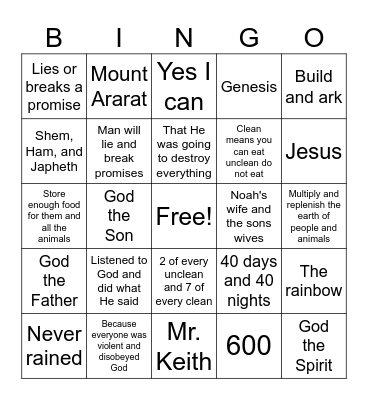 Noah and God's Promise Bingo Card
