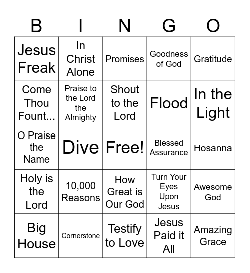 Christian Music Bingo Card