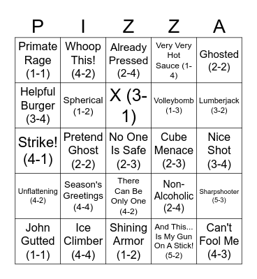 Pizza Tower Bingo Card