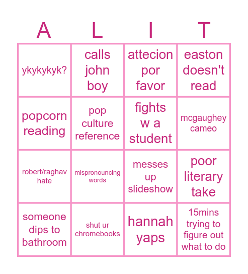 Ms.Lorenzo + Lit Bingo Card