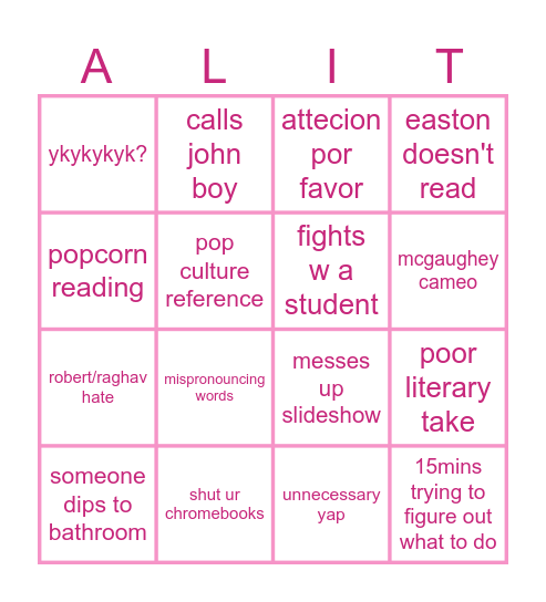 Ms.Lorenzo + Lit Bingo Card
