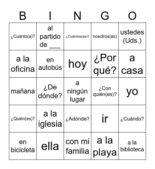Preguntas con Ir Bingo Card