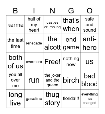 TAYLOR AND FRIENDS Bingo Card