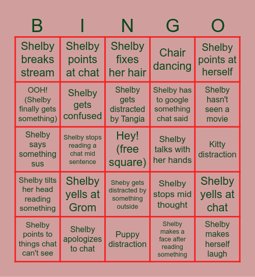 Sherblingo Bingo Card